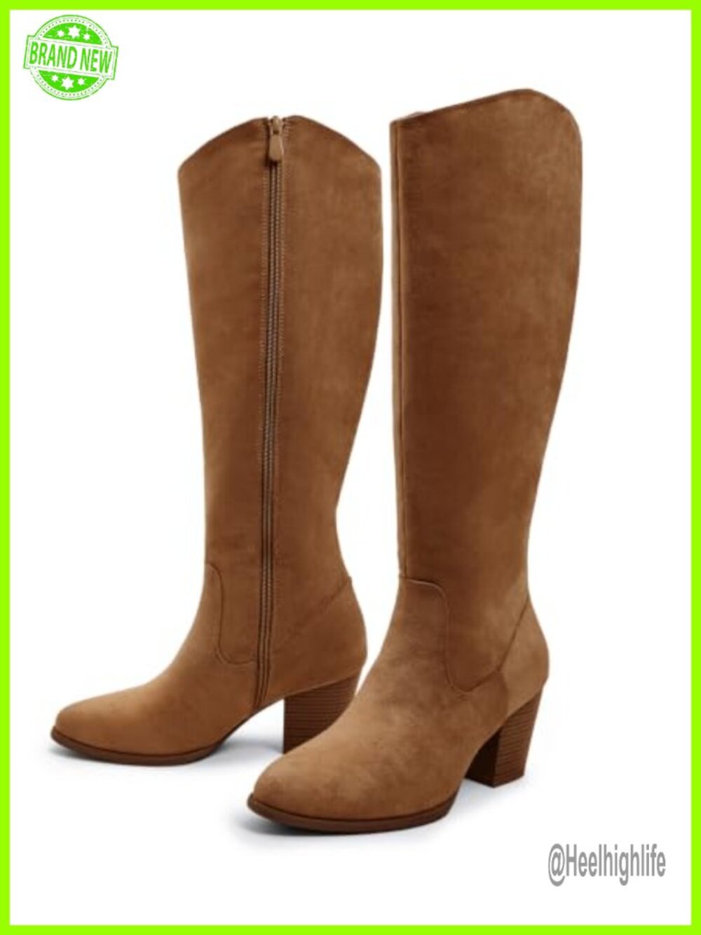 Women's Knee High Boots Pointed Toe Chunky Block Heel Side Zip Faux Suede
